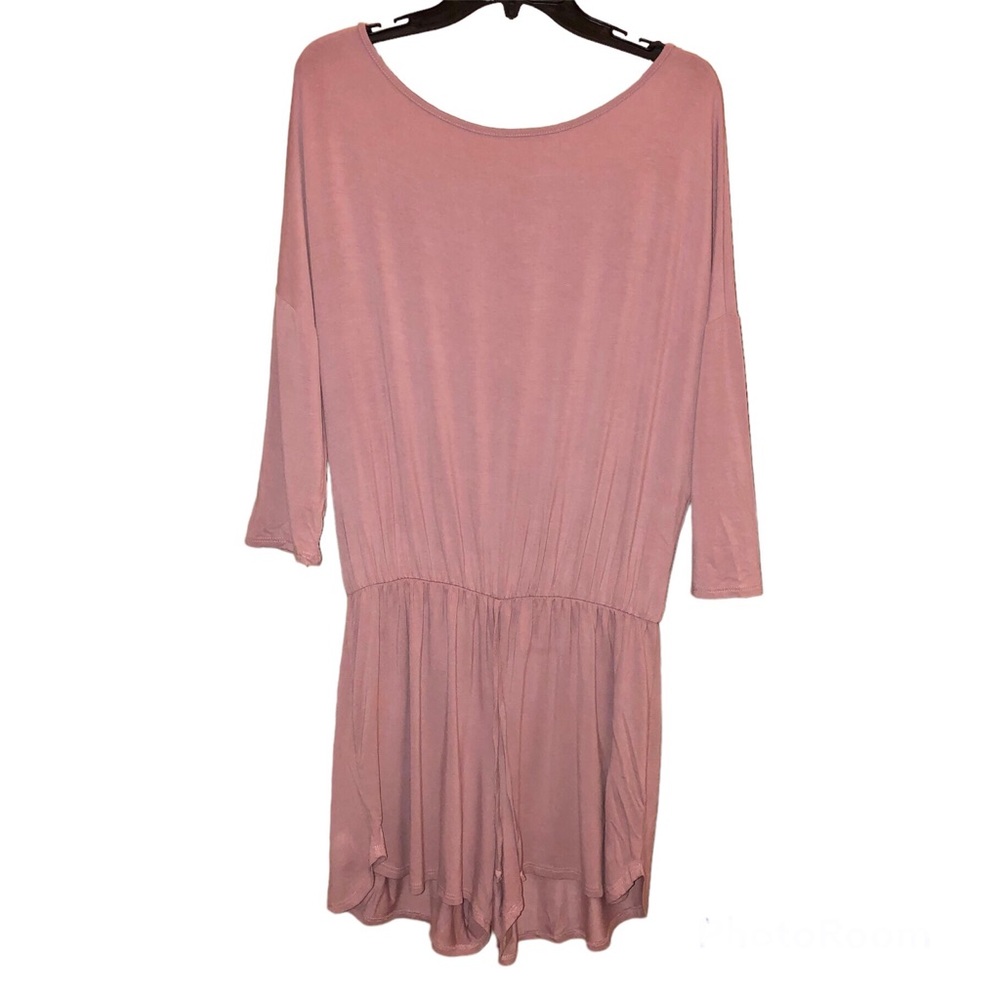 Pink‎ Lily 3/4 Sleeve Romper Pink Medium